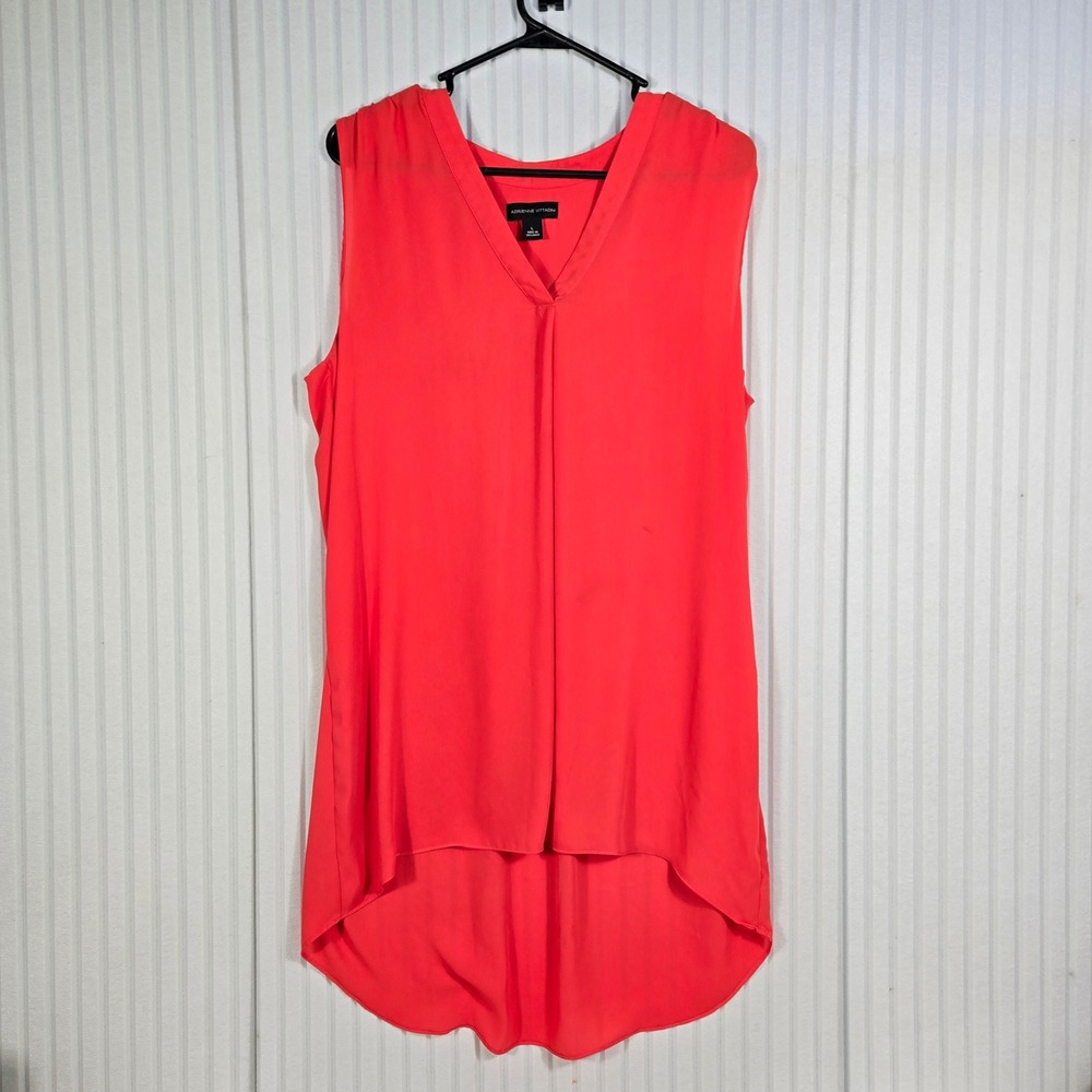 Adrienne Vittadini Sleeveless V Neck Coral‎ Orange Tunic Top Size L